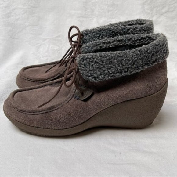 Camper Ankle Boots Womens 9 Suede Booties Alicante Faux Fur Lined Wedge Fall - Picture 1 of 11